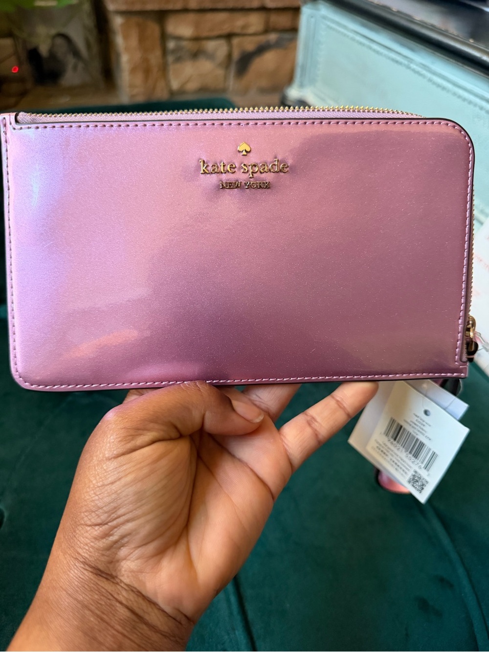 Kate Spade Lucy Metallic Large Purple Wristlet